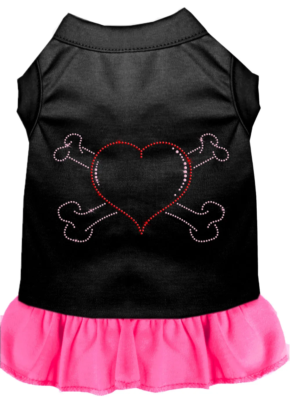 Rhinestone Heart And Crossbones Dress Black With Bright Pink Xs