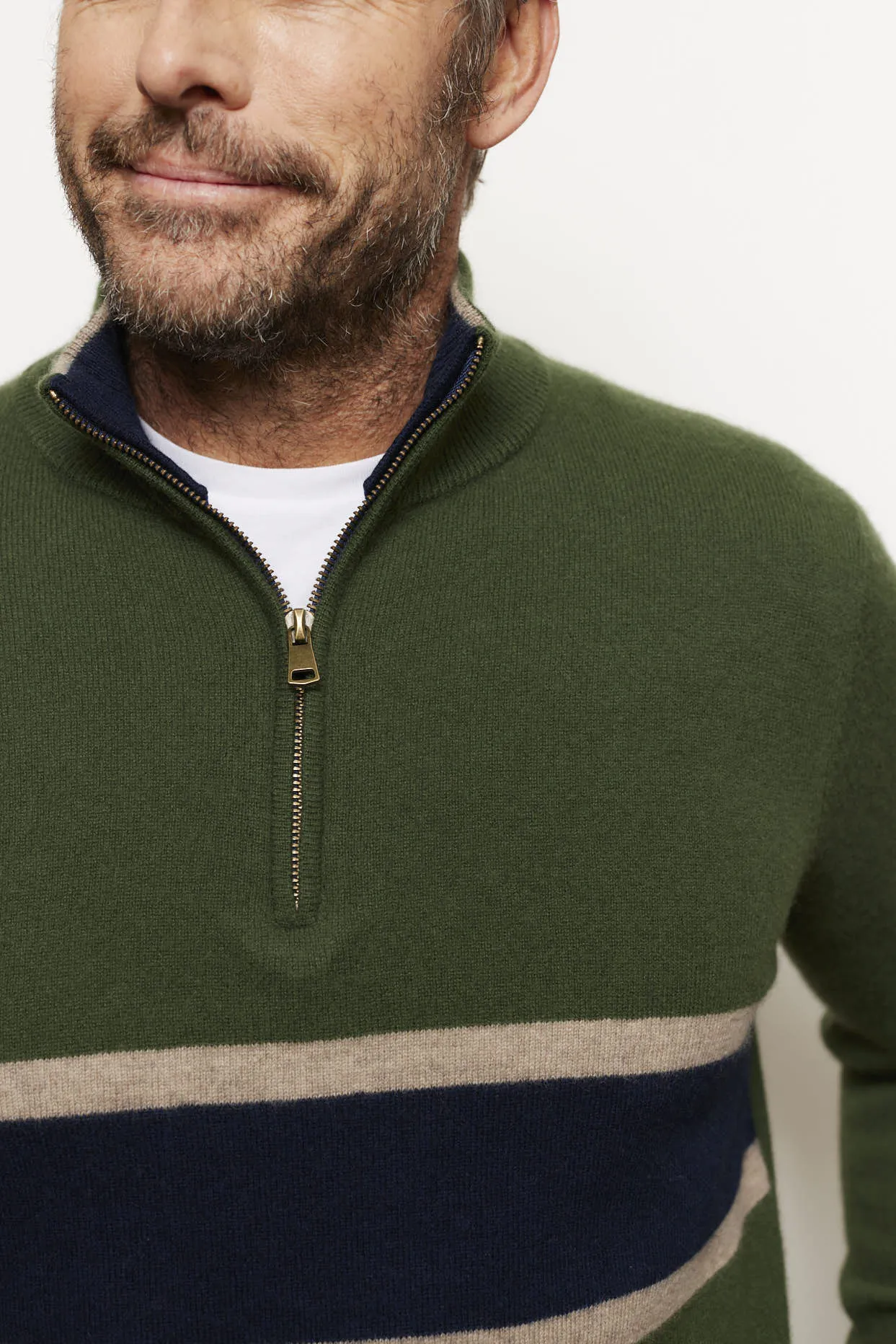 Ricky Stripe Cashmere Sweater in Bush