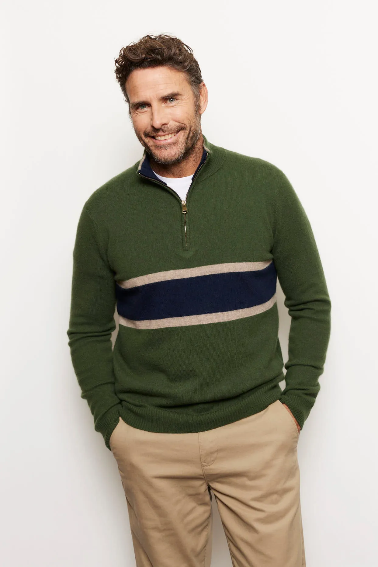 Ricky Stripe Cashmere Sweater in Bush