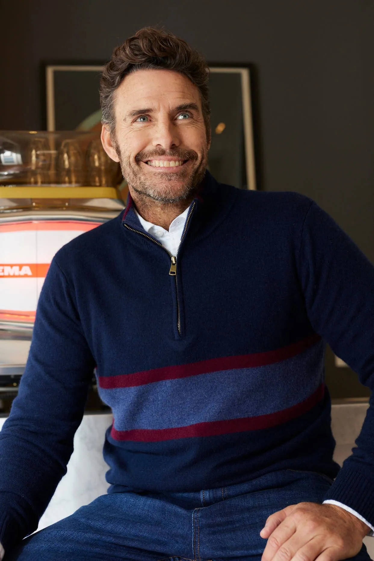 Ricky Stripe Cashmere Sweater in Navy