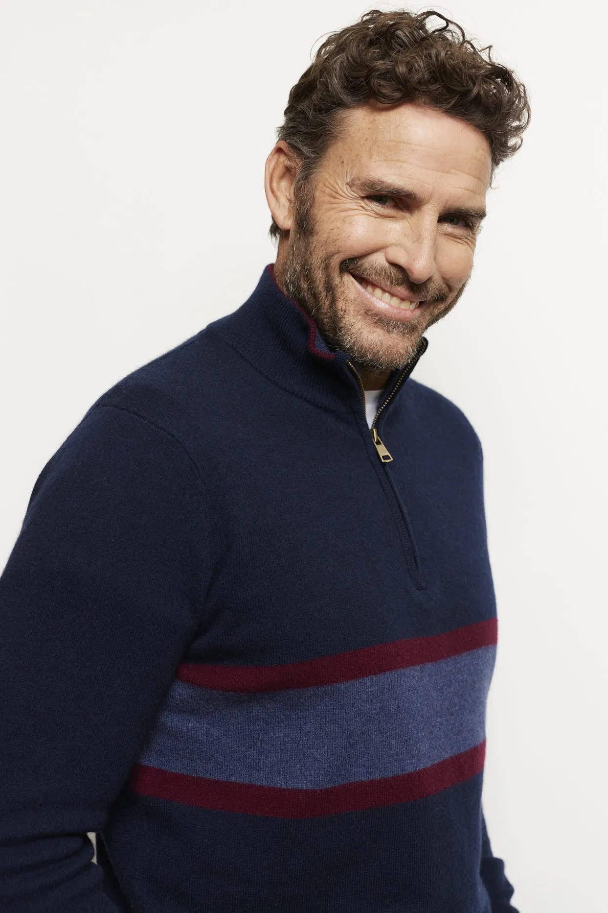 Ricky Stripe Cashmere Sweater in Navy