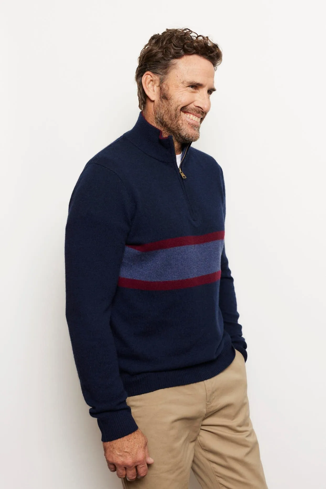 Ricky Stripe Cashmere Sweater in Navy