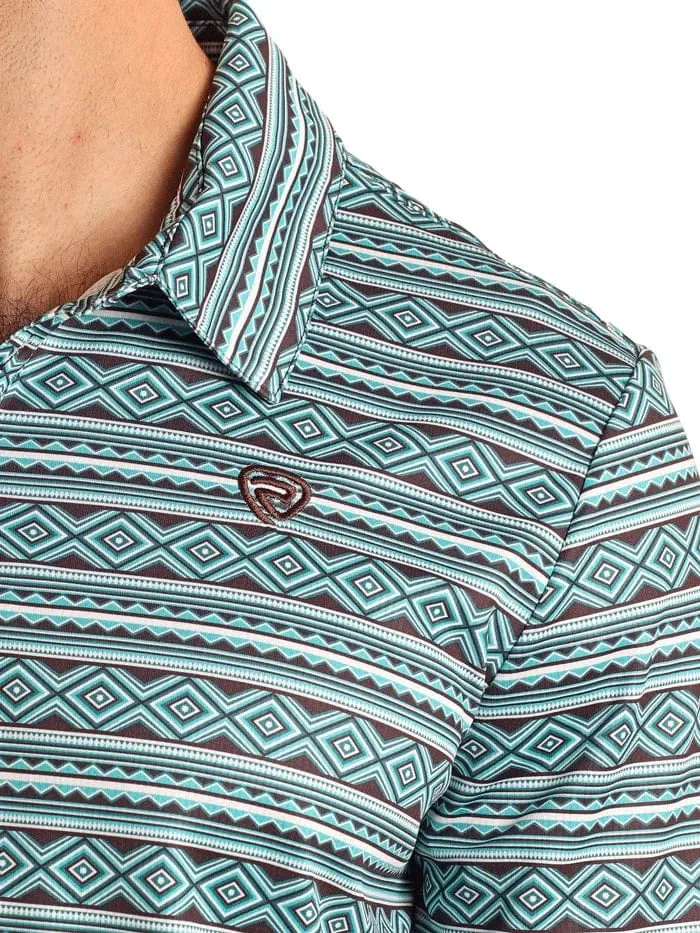 Rock&Roll Men’s Aztec Printed Polo Teal