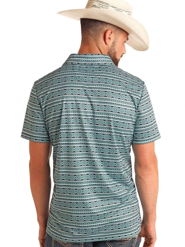Rock&Roll Men’s Aztec Printed Polo Teal