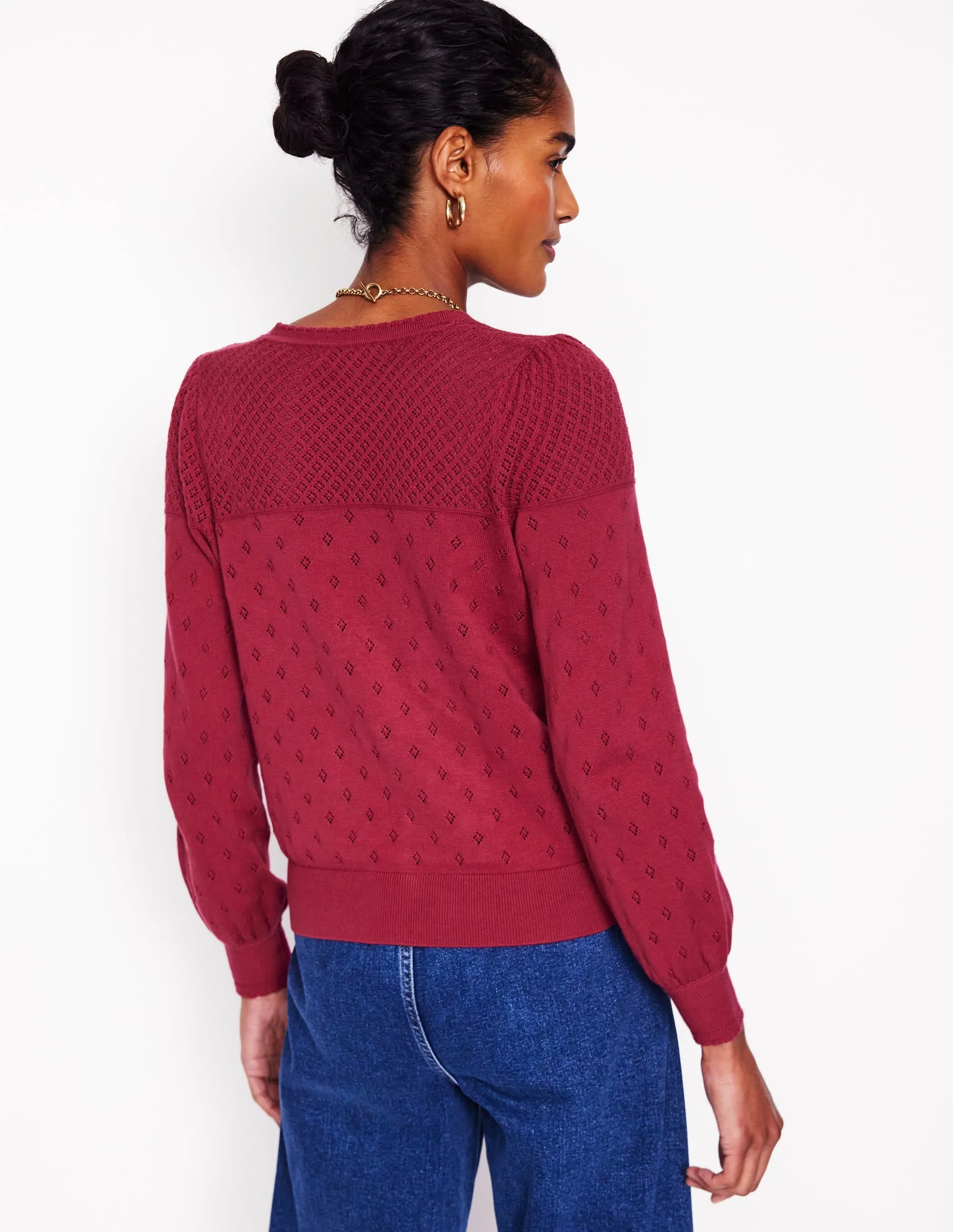 Rosalie Pointelle Cardigan-Terracotta Red