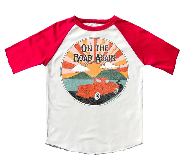 Rowdy Sprout - On the Road Again Raglan Tee in Cream and Lava