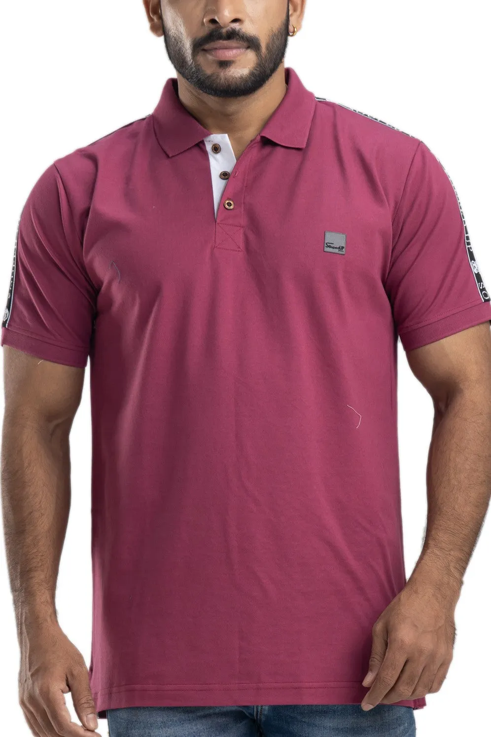 Solid Sangria Half Sleeves Cotton Polo T-Shirt