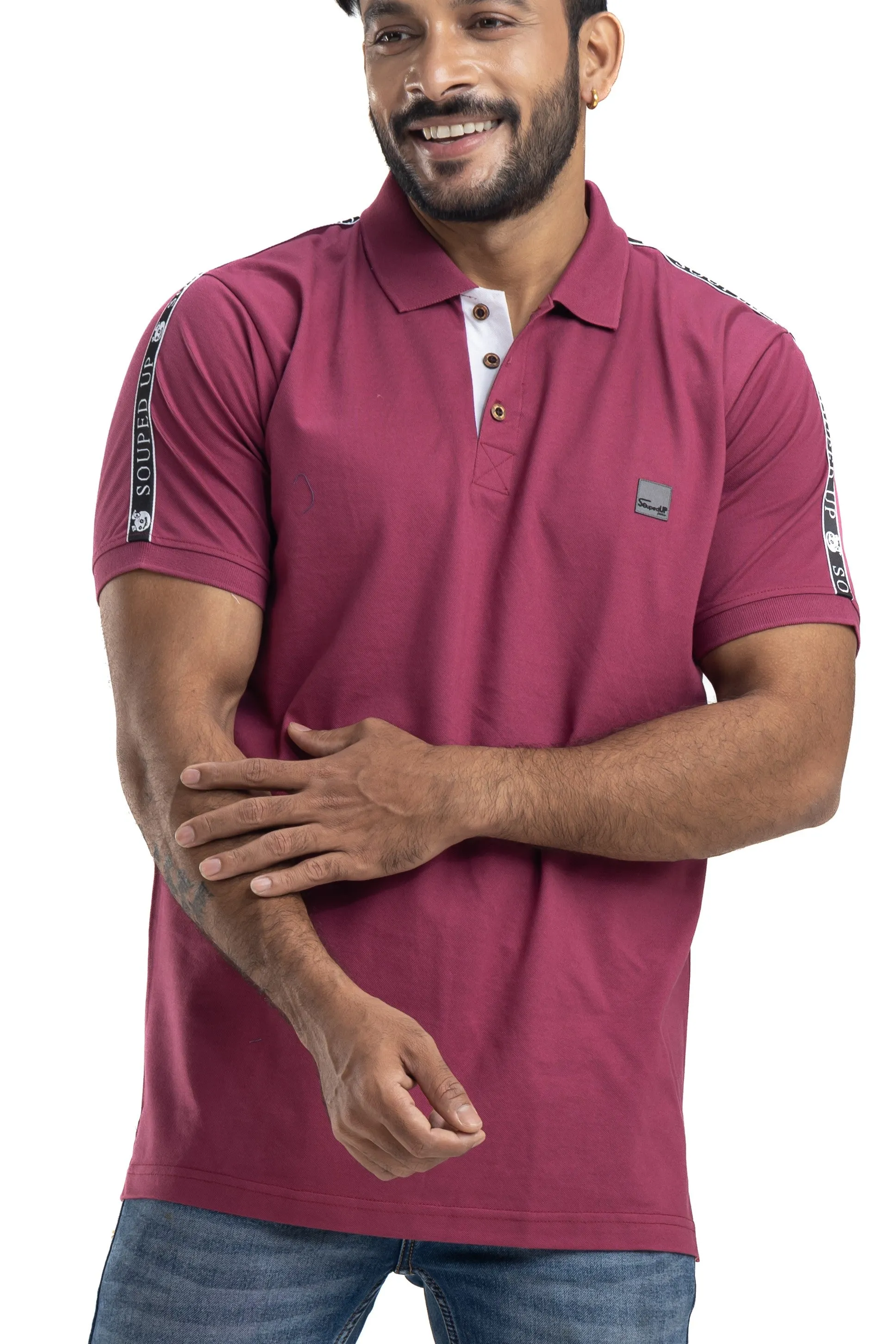Solid Sangria Half Sleeves Cotton Polo T-Shirt