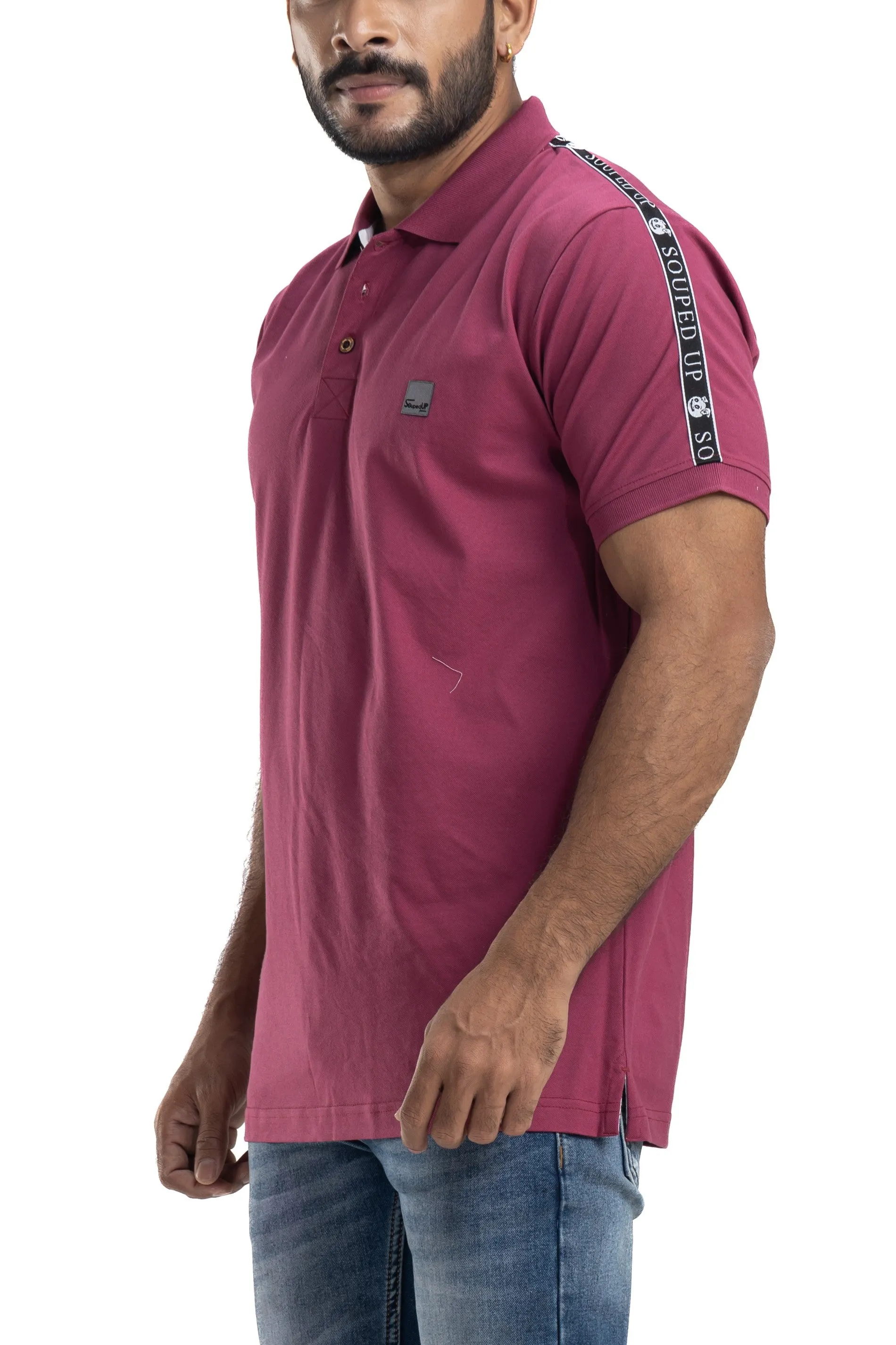 Solid Sangria Half Sleeves Cotton Polo T-Shirt