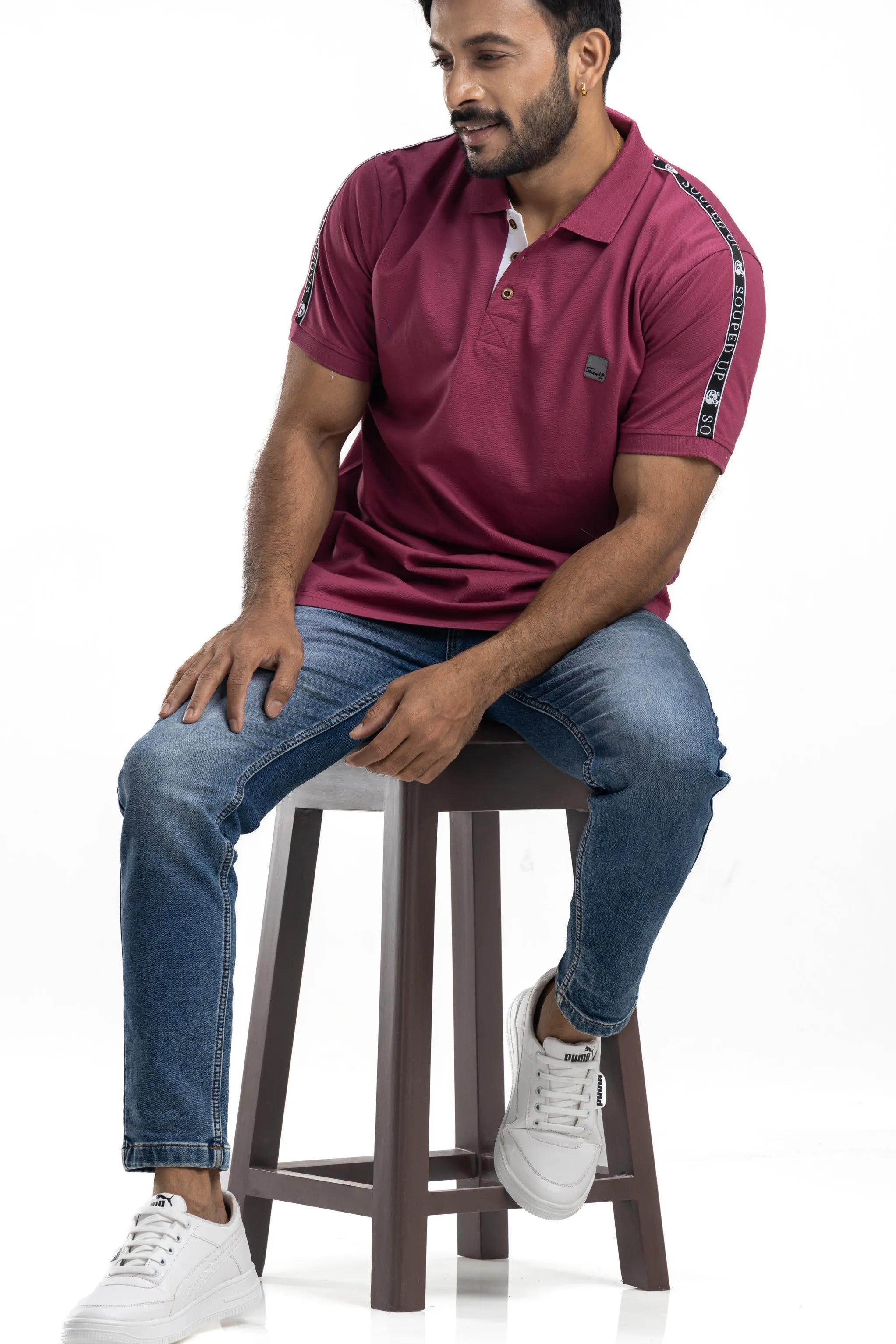Solid Sangria Half Sleeves Cotton Polo T-Shirt