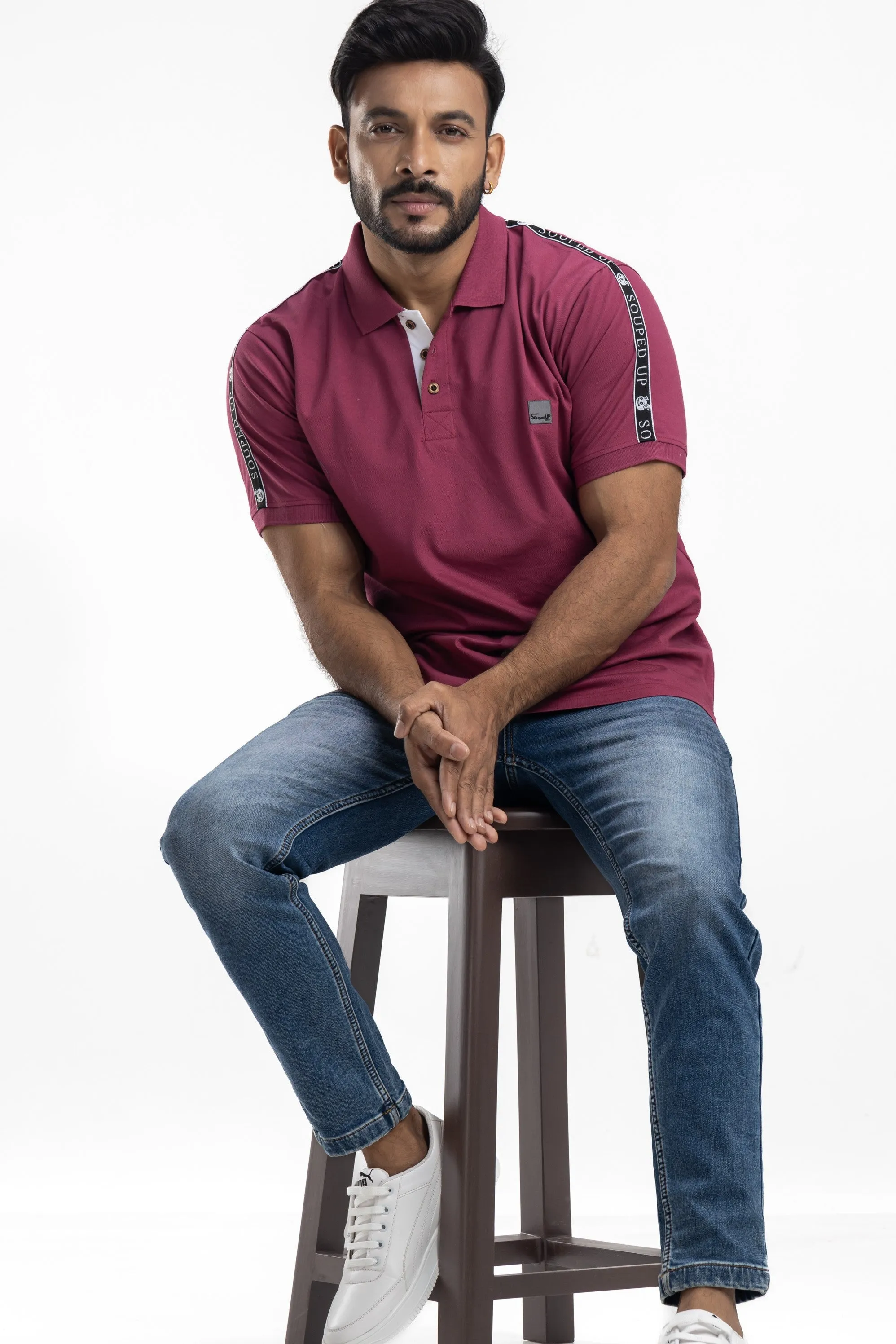 Solid Sangria Half Sleeves Cotton Polo T-Shirt