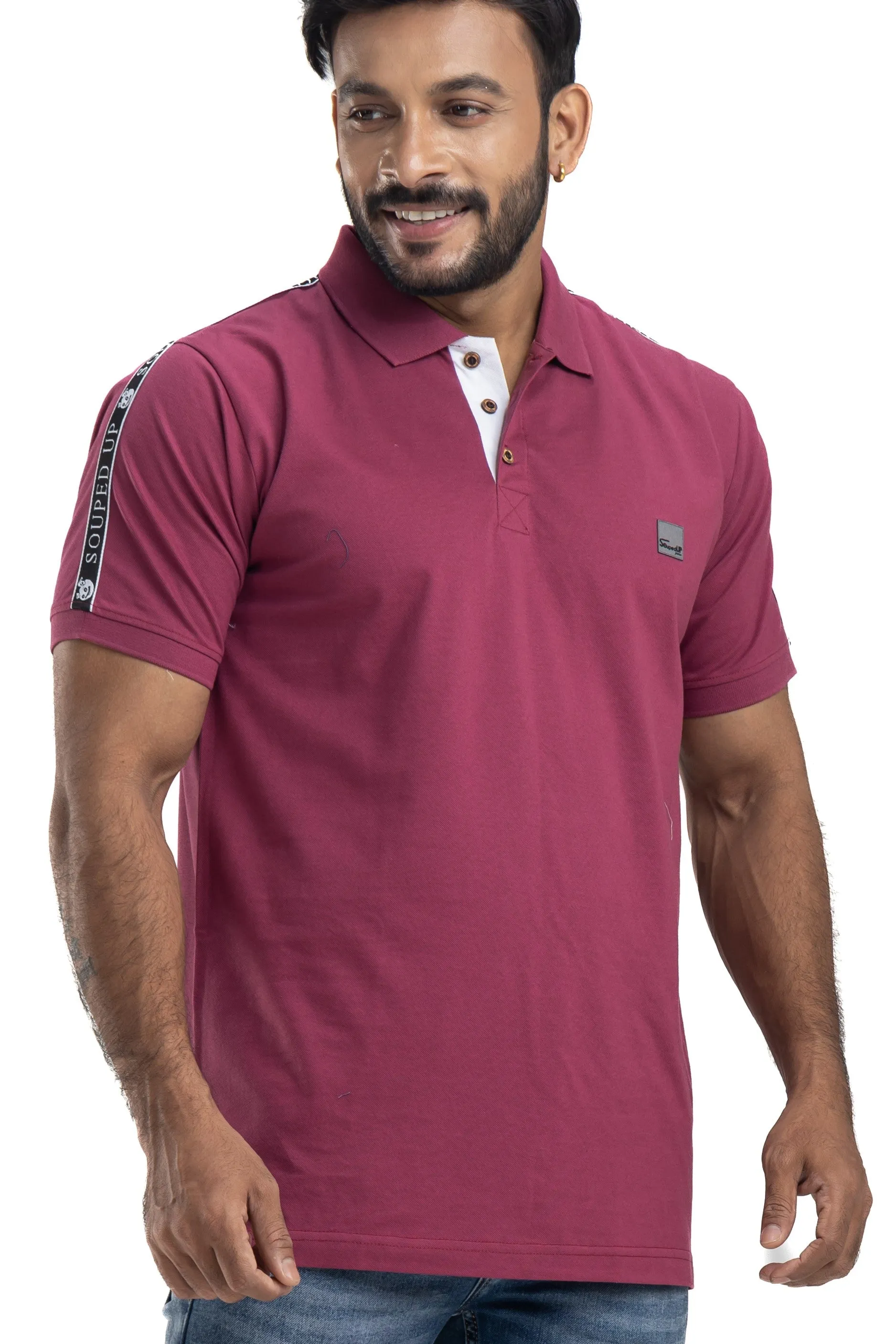 Solid Sangria Half Sleeves Cotton Polo T-Shirt