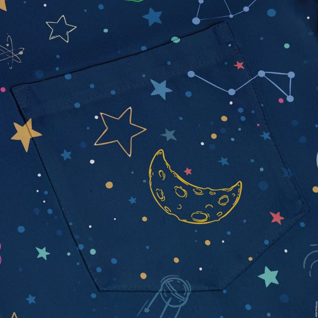 Space Doodles Blue Button Up Shirt