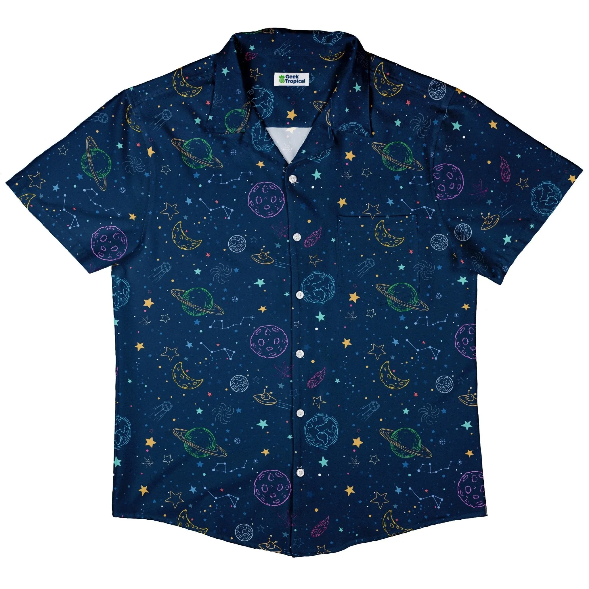 Space Doodles Blue Button Up Shirt