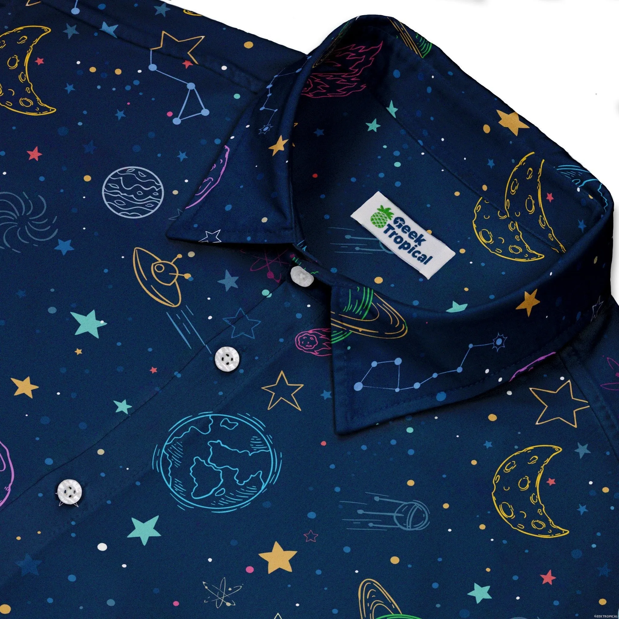 Space Doodles Blue Button Up Shirt