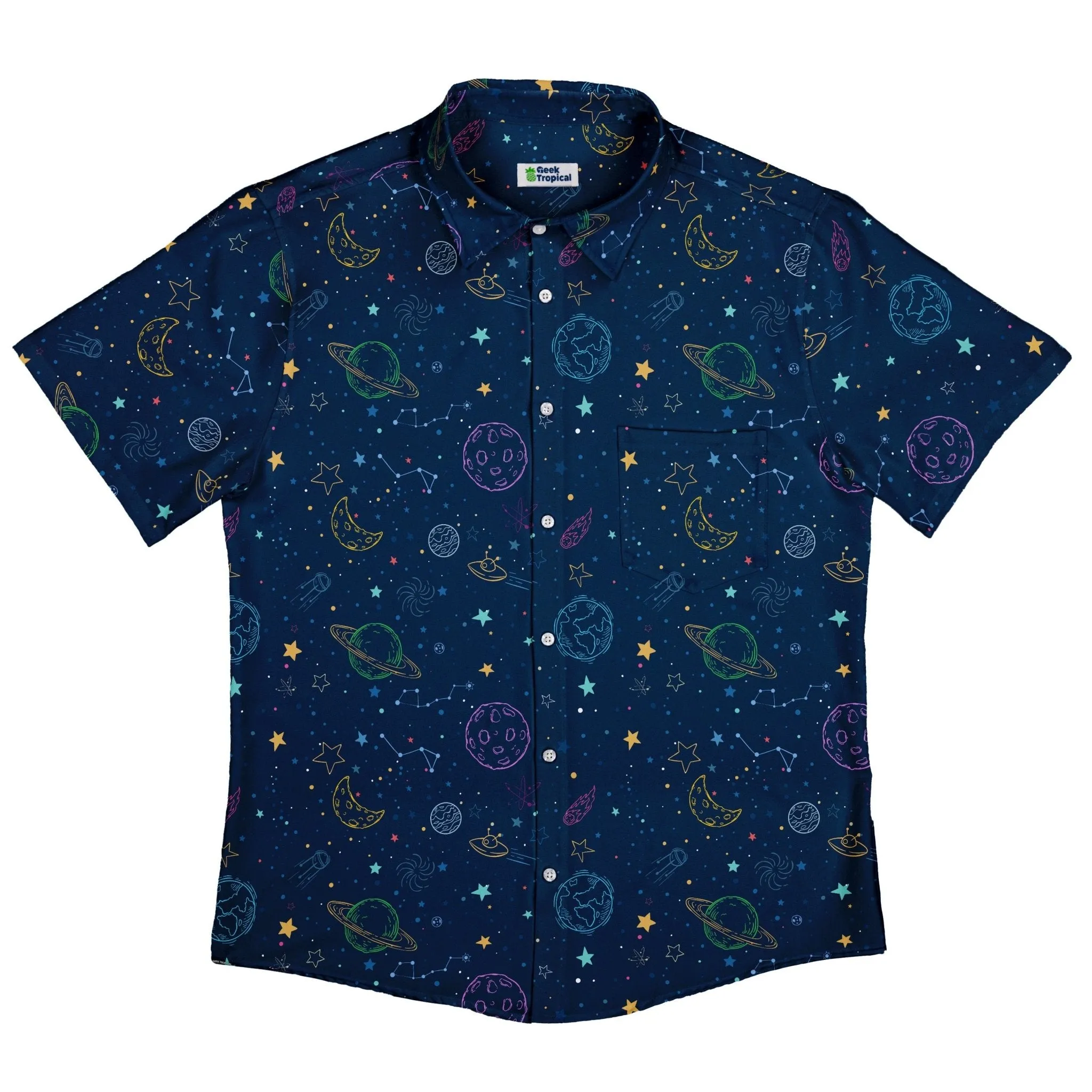 Space Doodles Blue Button Up Shirt