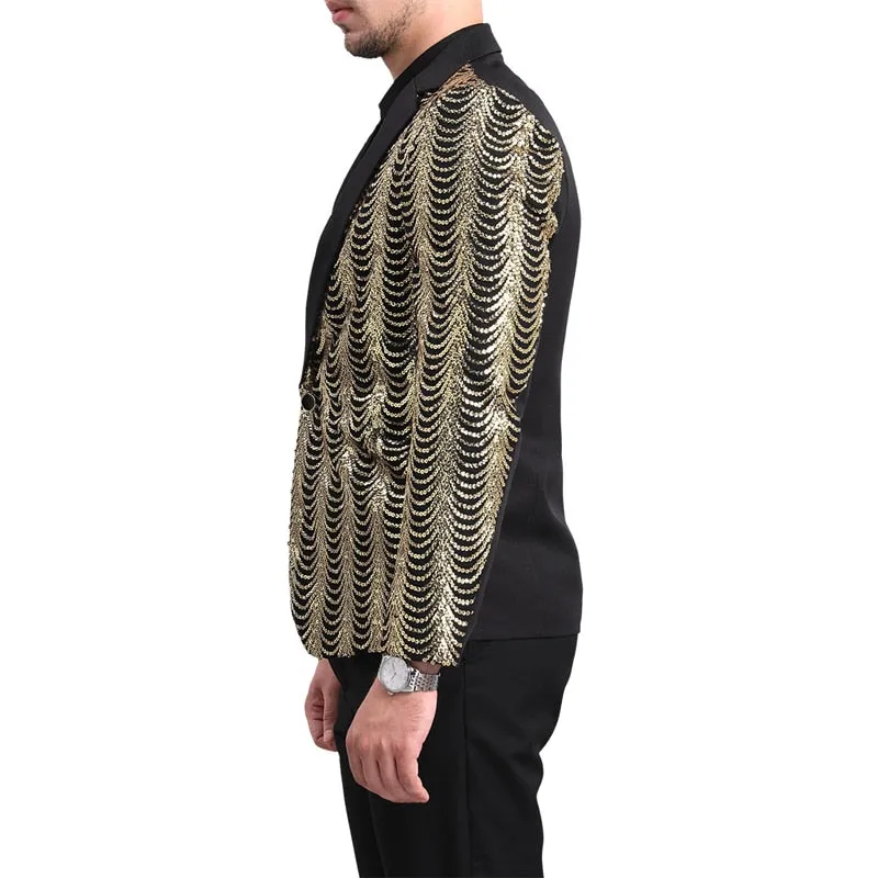 Spliced Color Shawl Lapel Blazer