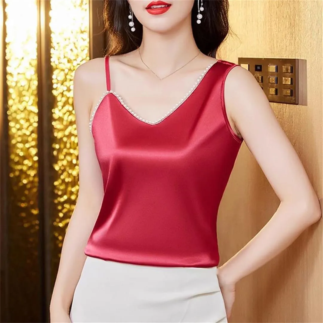 Spring and Summer Women's Camisole Shirt Irregular Satin Sleeveless Vest top
