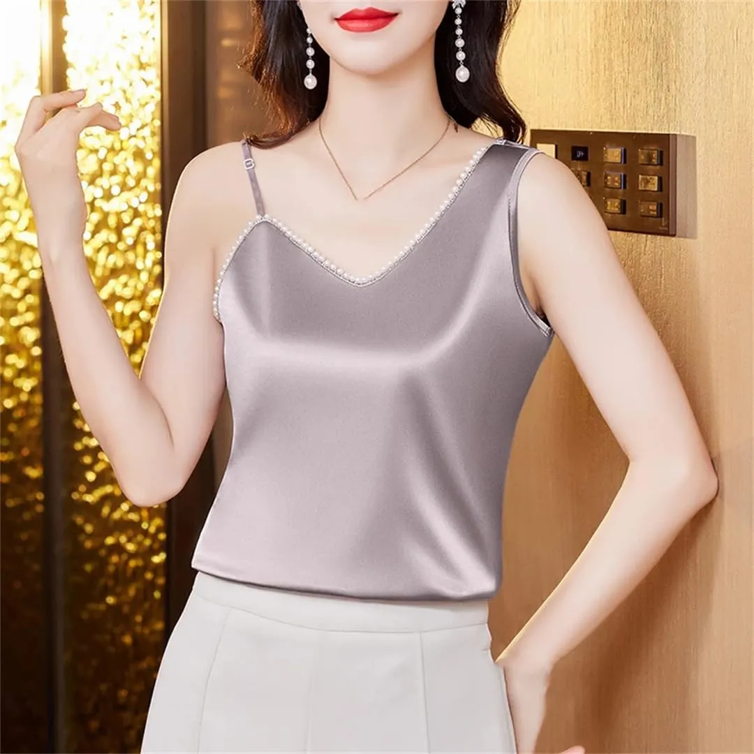 Spring and Summer Women's Camisole Shirt Irregular Satin Sleeveless Vest top