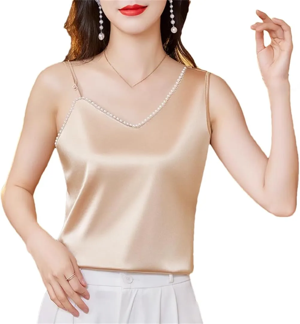 Spring and Summer Women's Camisole Shirt Irregular Satin Sleeveless Vest top