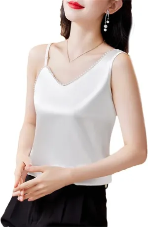 Spring and Summer Women's Camisole Shirt Irregular Satin Sleeveless Vest top