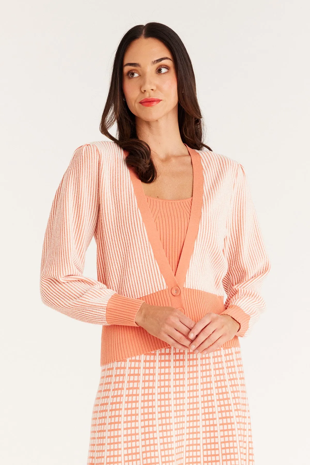 Stripe Knit Cardigan - Apricot Marle