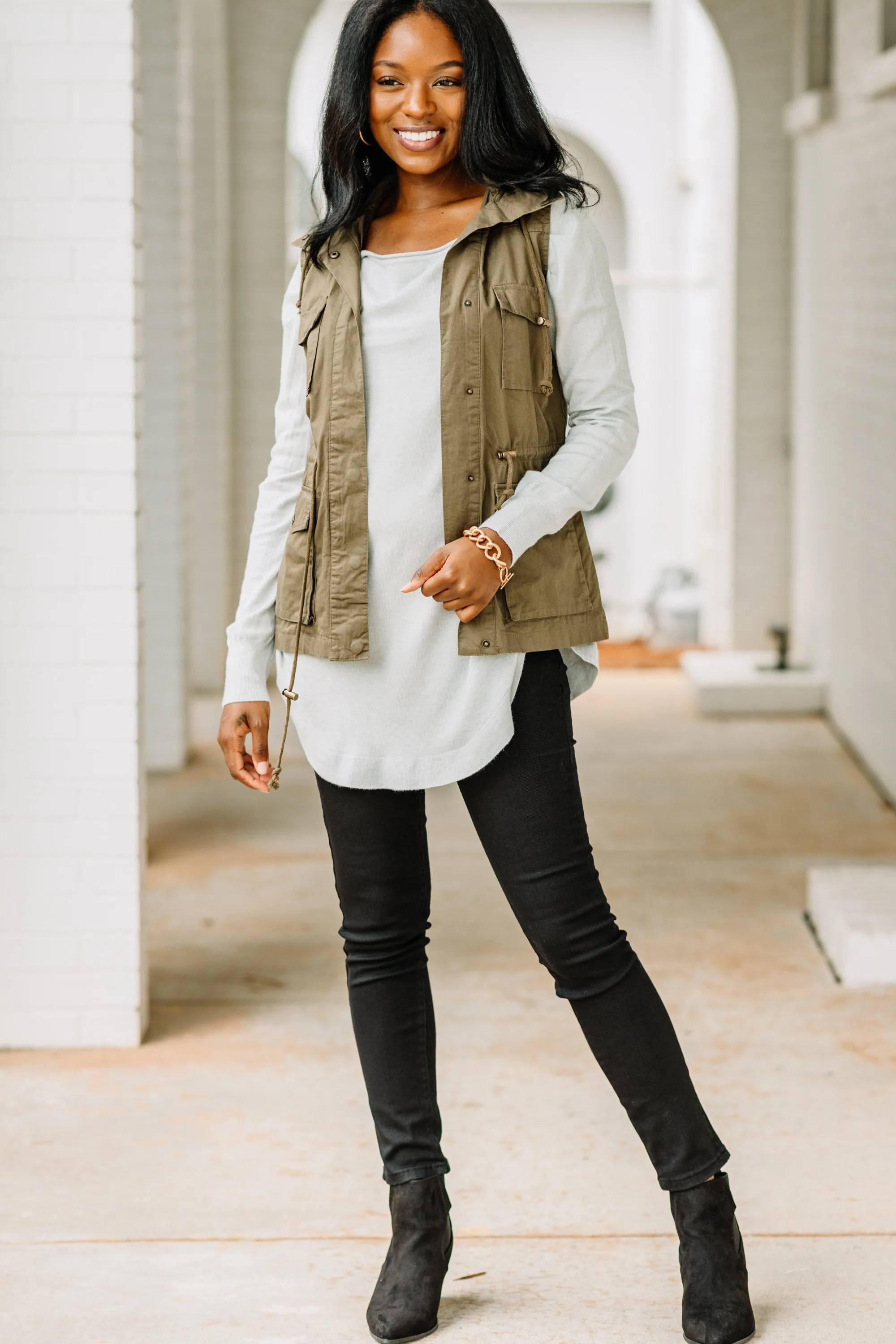 The Time Is Now Olive Green Utility Vest