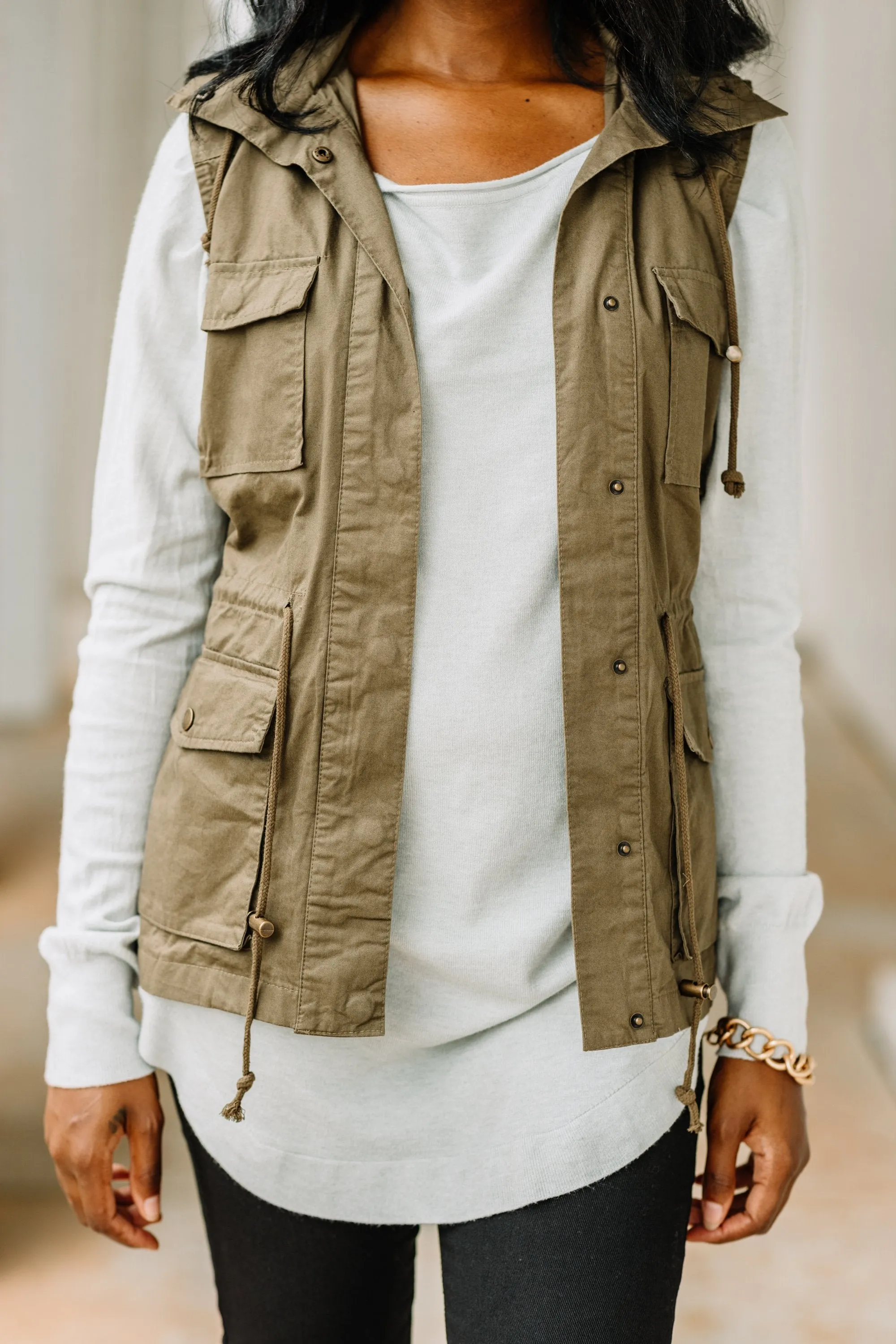 The Time Is Now Olive Green Utility Vest
