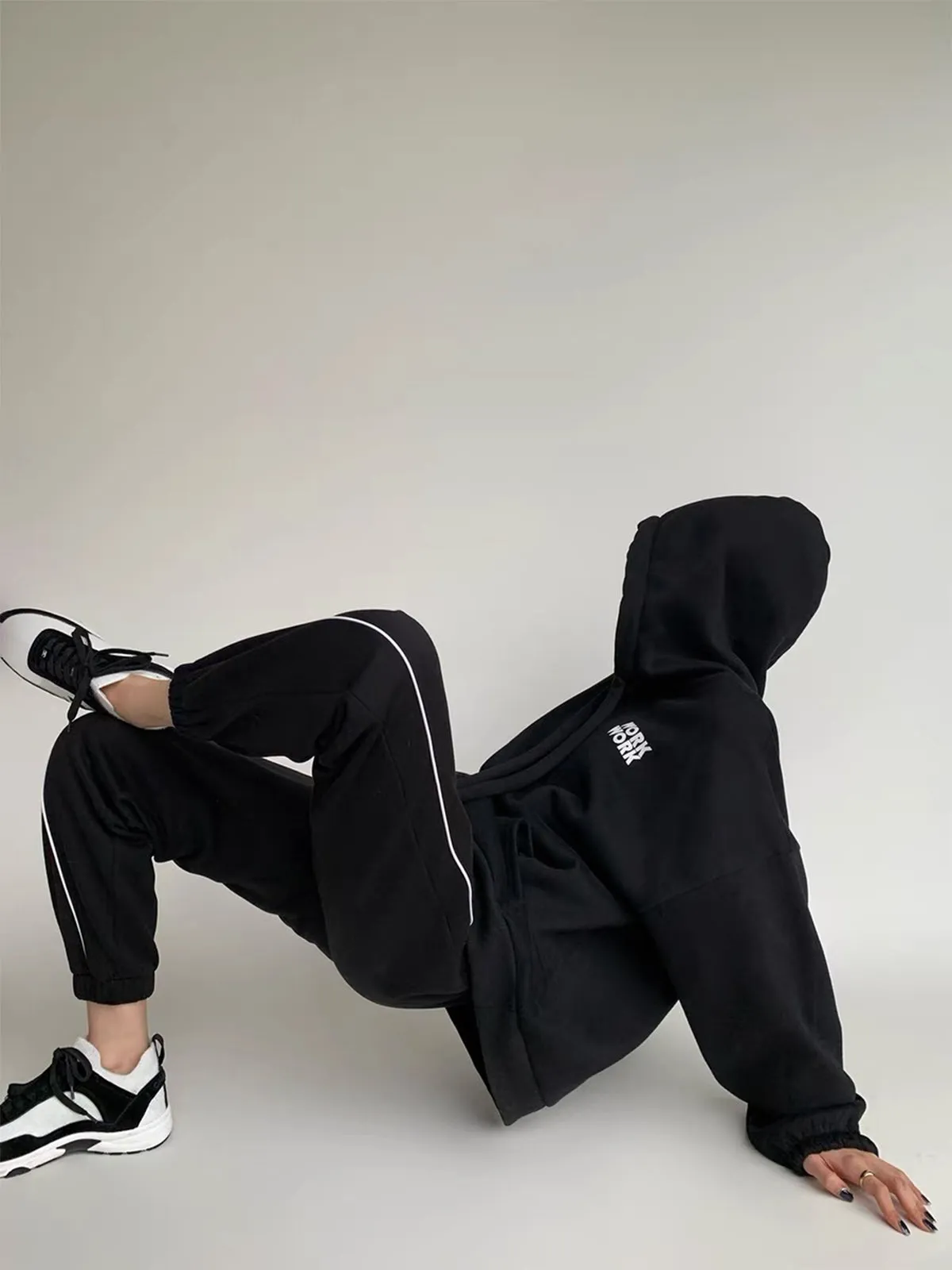 Thick and Warm Hoodie with Letter Logo - Black