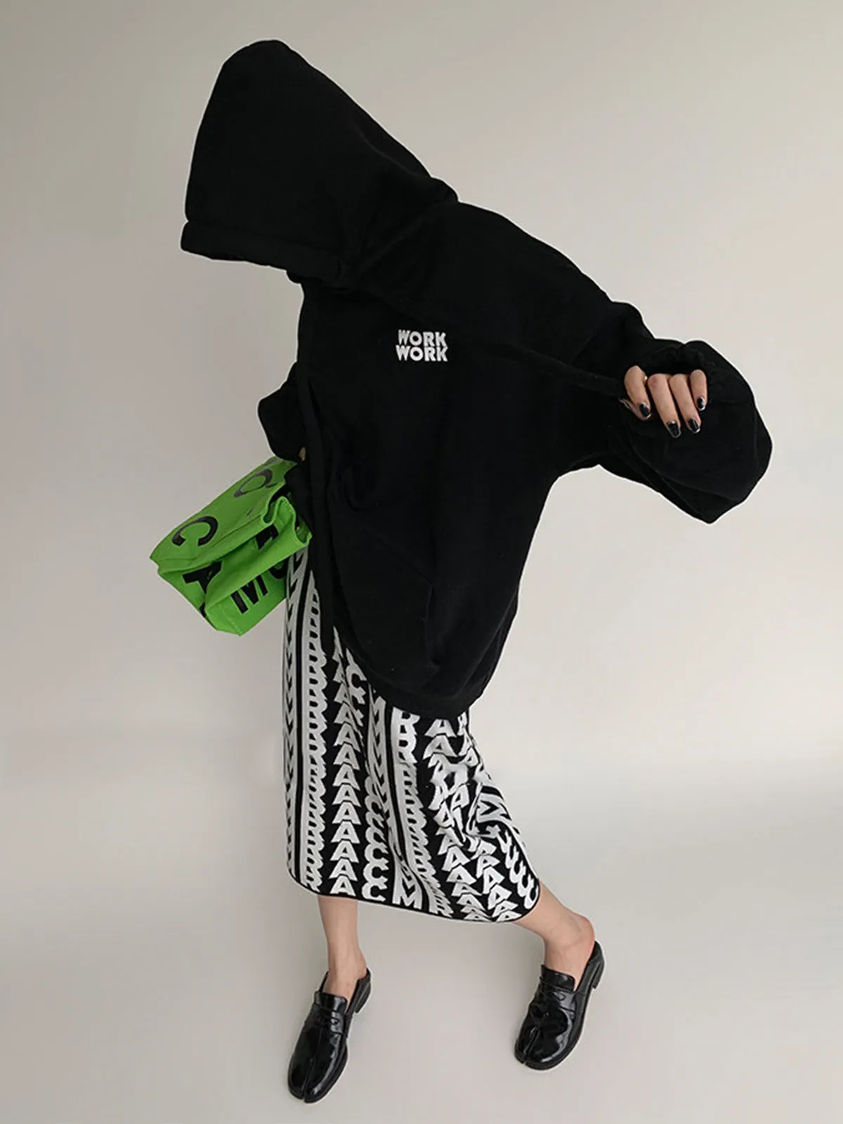 Thick and Warm Hoodie with Letter Logo - Black