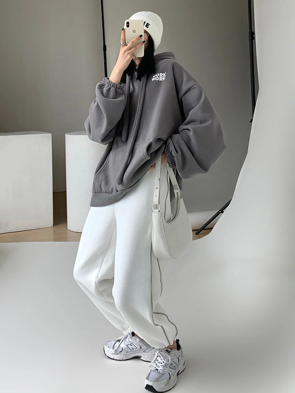 Thick and Warm Hoodie with Letter Logo - Grey