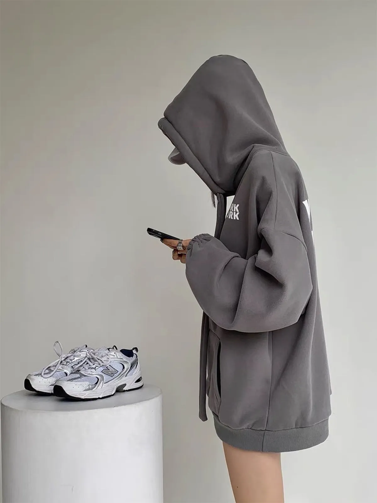 Thick and Warm Hoodie with Letter Logo - Grey