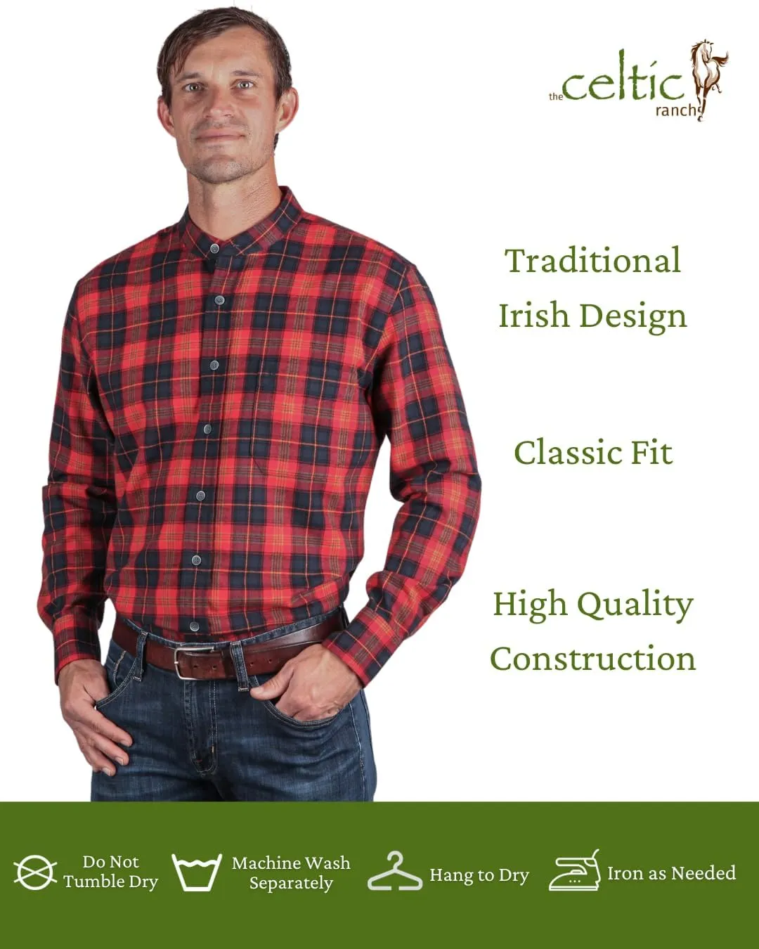 Traditional Irish Grandfather Shirt, Men's Casual Long Sleeve Button Down Collarless Dress Shirt