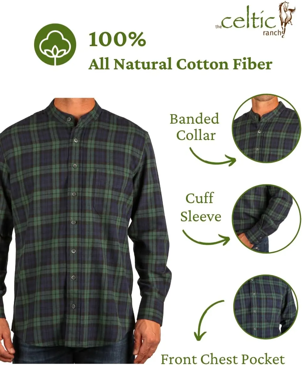 Traditional Irish Grandfather Shirt, Men's Casual Long Sleeve Button Down Collarless Dress Shirt