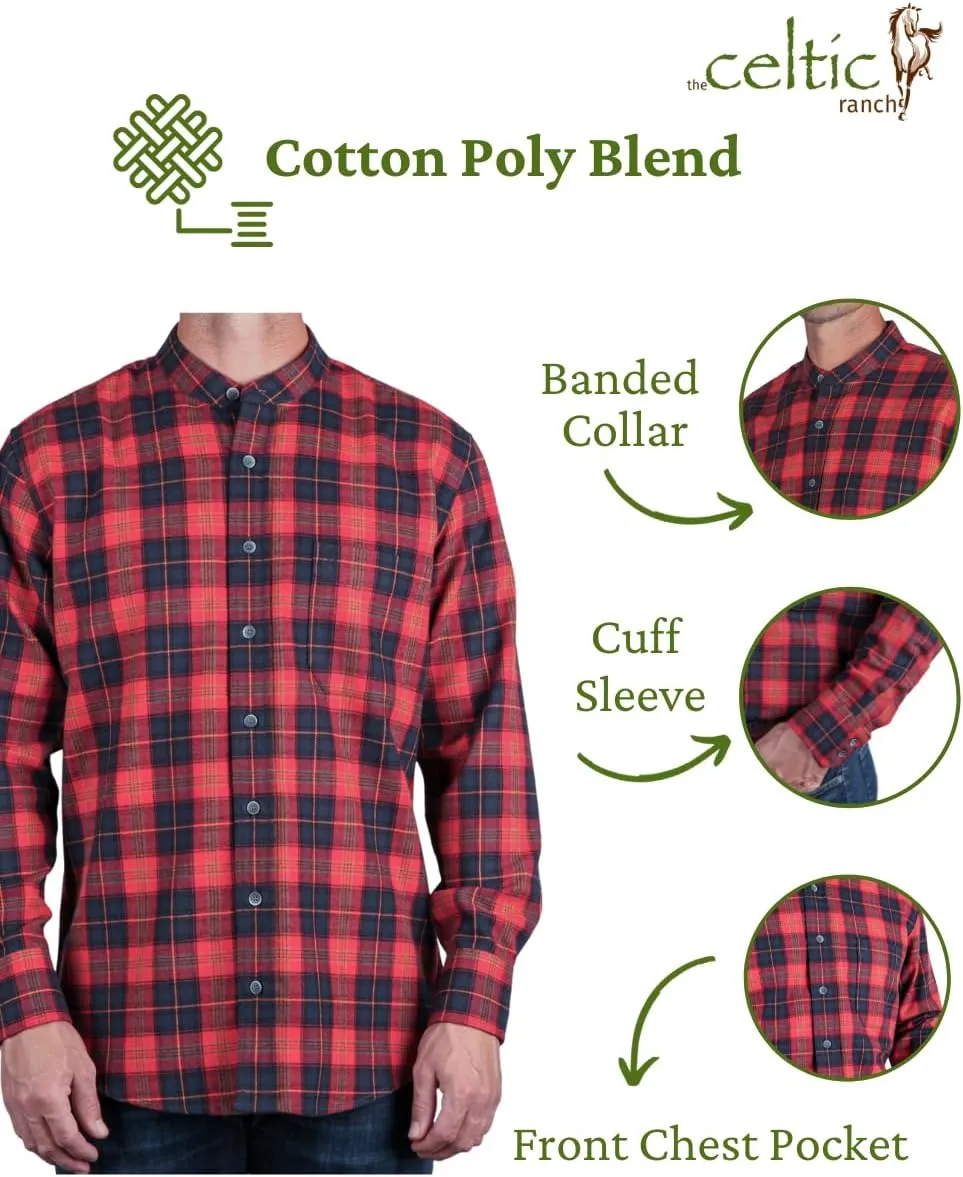 Traditional Irish Grandfather Shirt, Men's Casual Long Sleeve Button Down Collarless Dress Shirt