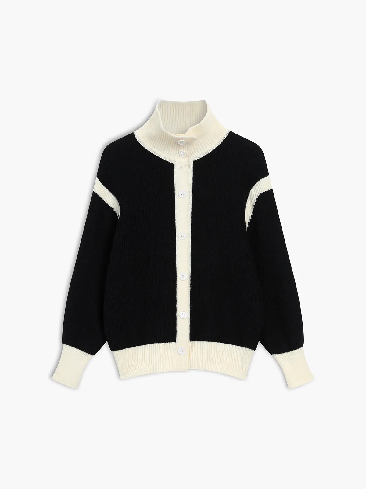 Turtleneck Color Graceful Contrast Cardigan