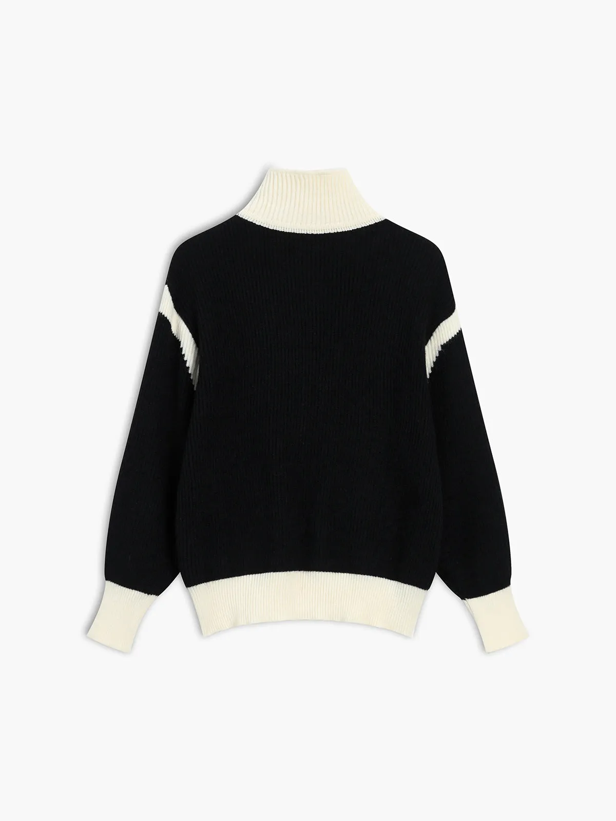 Turtleneck Color Graceful Contrast Cardigan