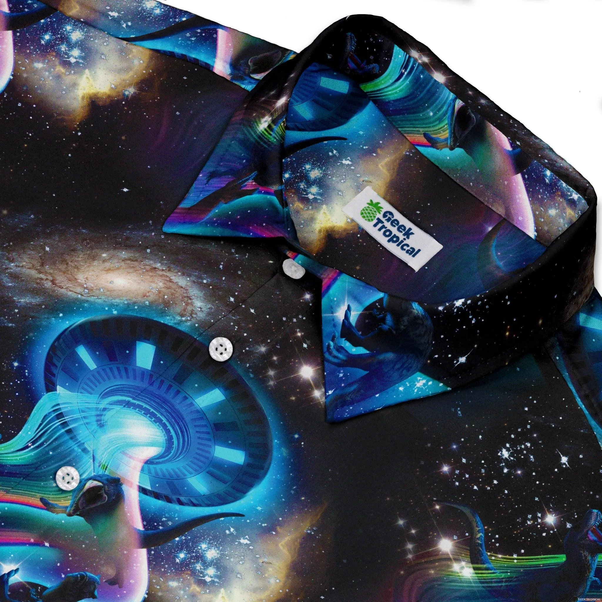 UFO Abduction of Dinosaurs Button Up Shirt