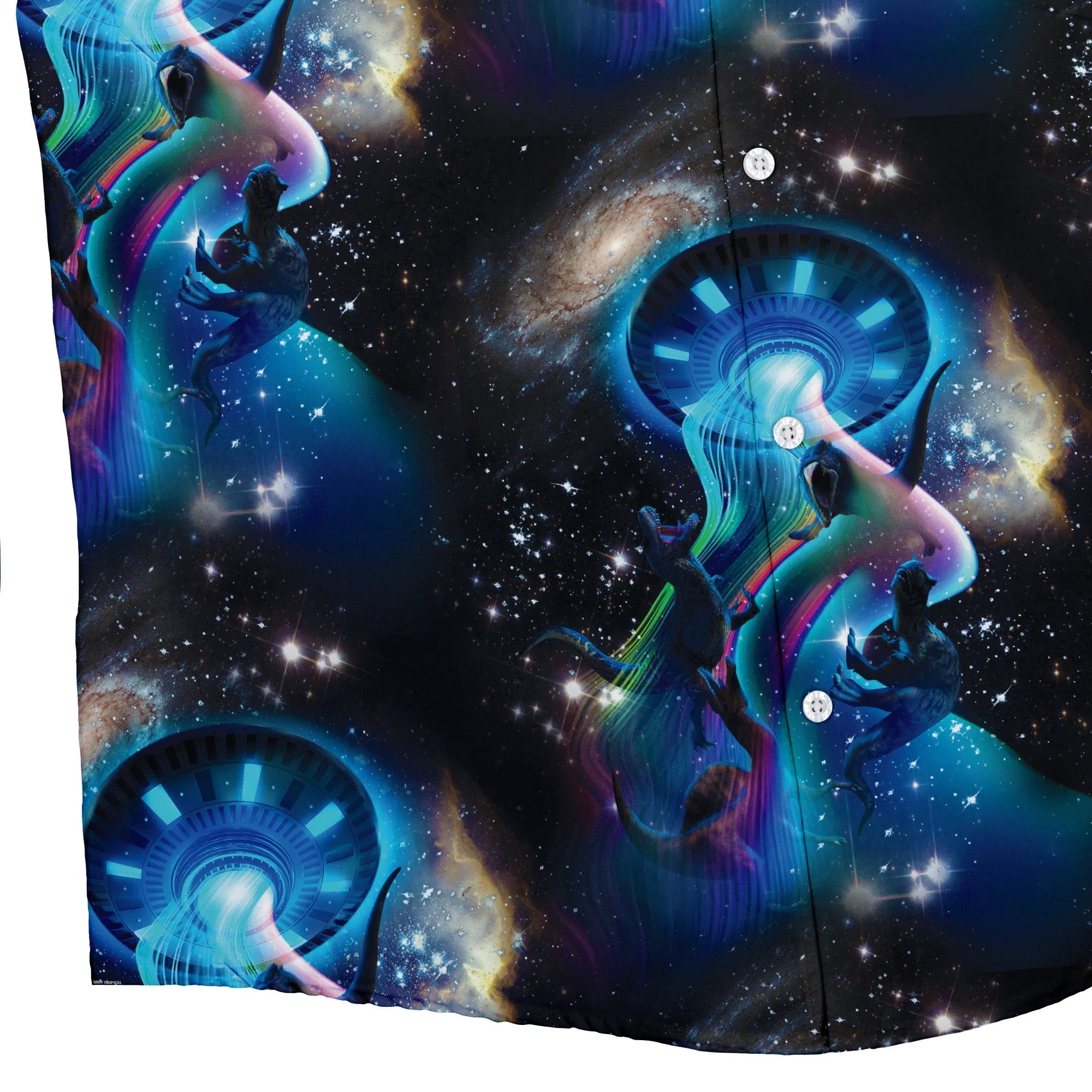 UFO Abduction of Dinosaurs Button Up Shirt