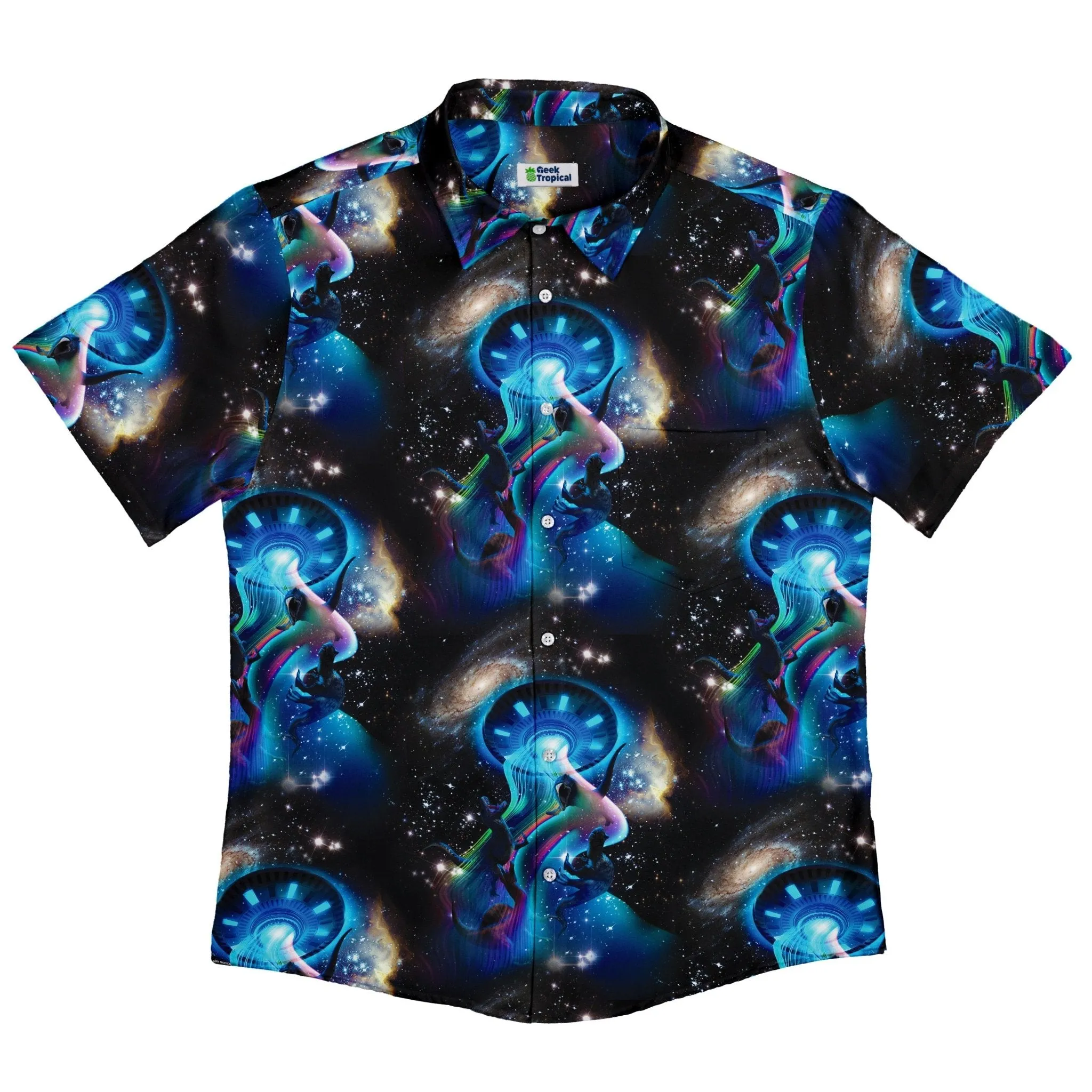 UFO Abduction of Dinosaurs Button Up Shirt
