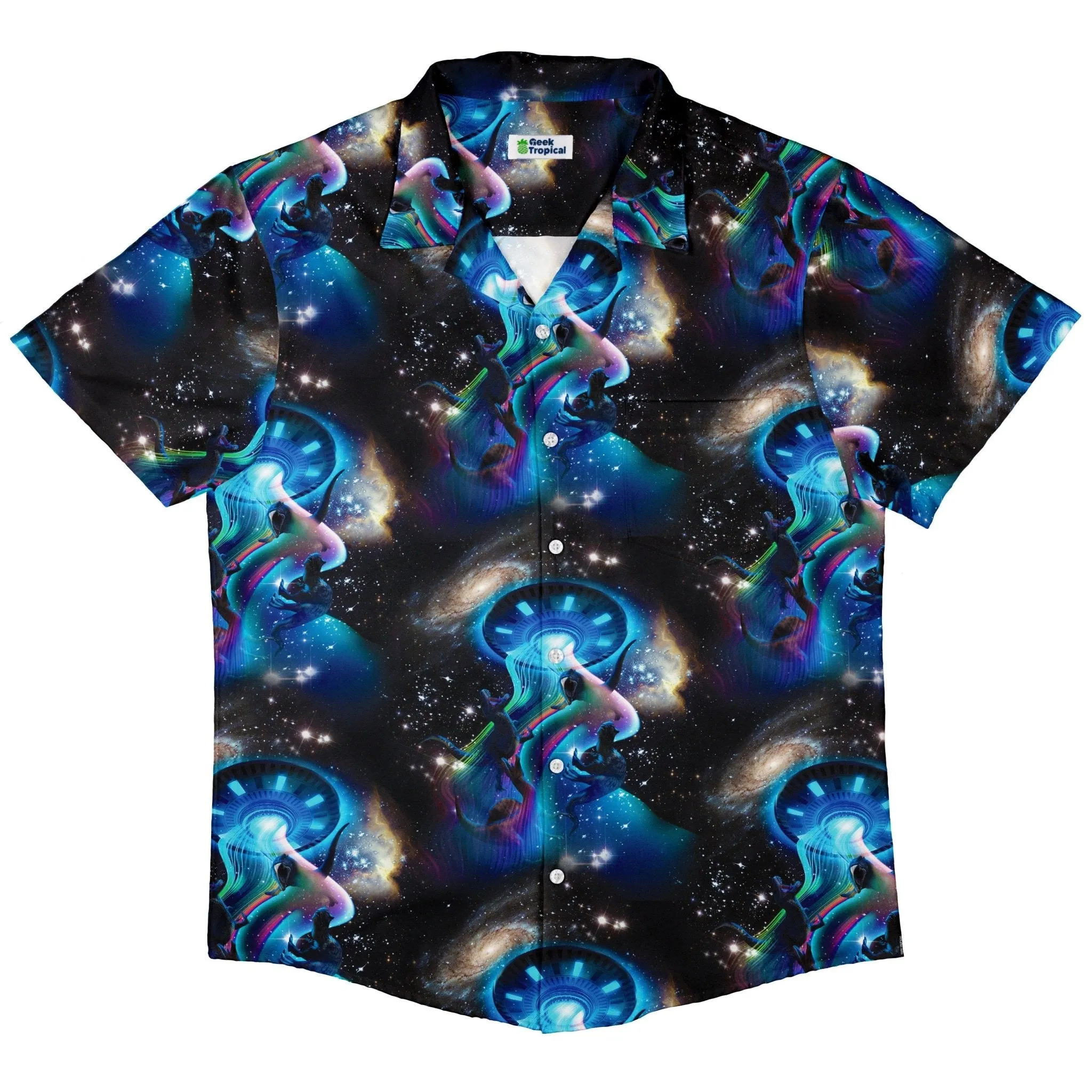 UFO Abduction of Dinosaurs Button Up Shirt