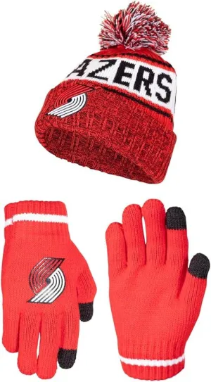 Ultra Game NBA Official Boys Girls Super Soft Winter Beanie Knit Hat With Extra Warm Touch Screen Gloves, Portland Trail Blazers, Team Color, 1SIZE|Portland Trail Blazers