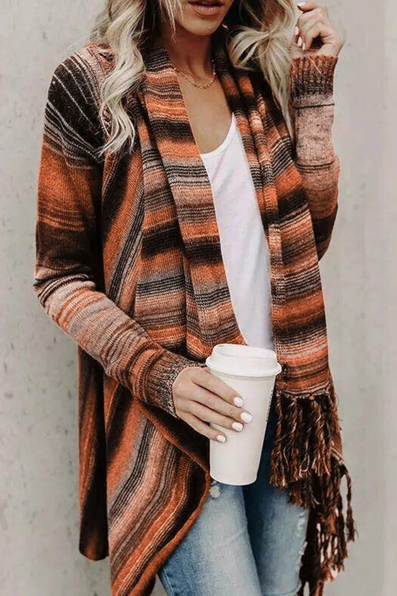 Uniwim  Casual Print Tassel Patchwork Cardigans(5 Colors)
