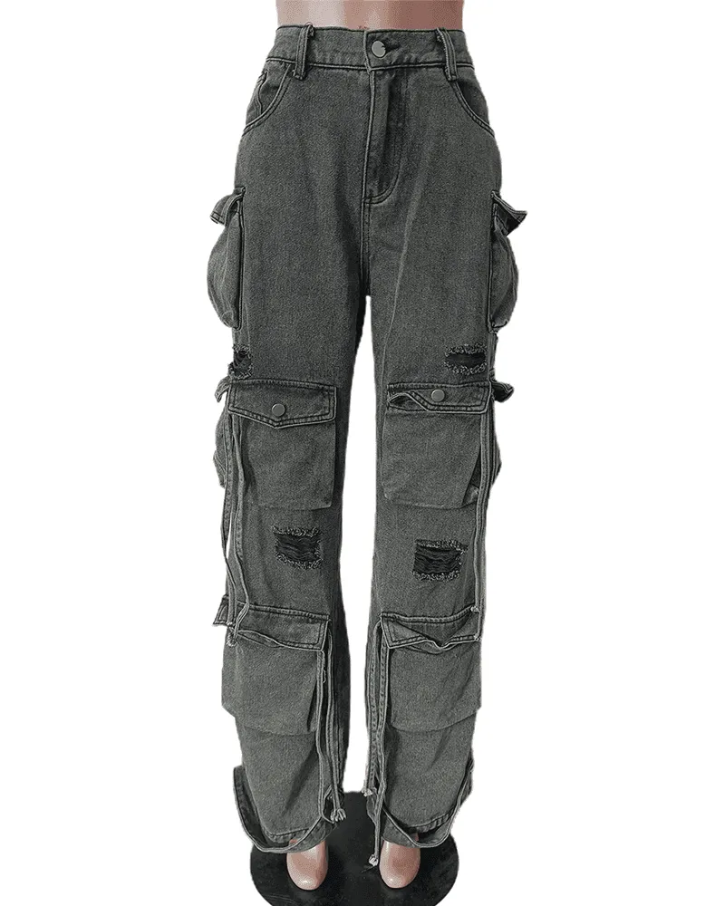 Vintage Casual Multi Pocket Jeans