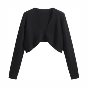 Vintage Y2K Cardigans Crop Tops Long Sleeve Smock Tops Chic Women Knitted Shrug Sweater 90s T Shirt Streetwear  B-067