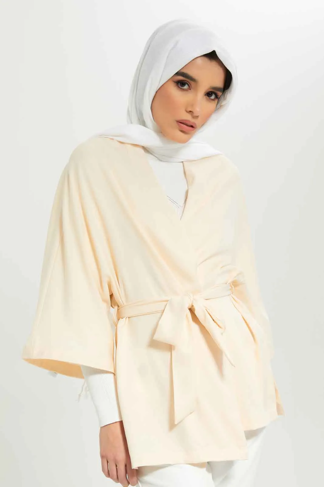 Women Beige Belted Cardigan