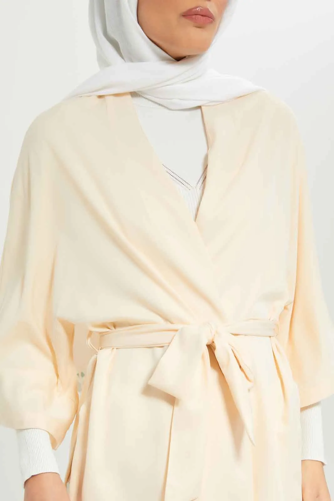 Women Beige Belted Cardigan