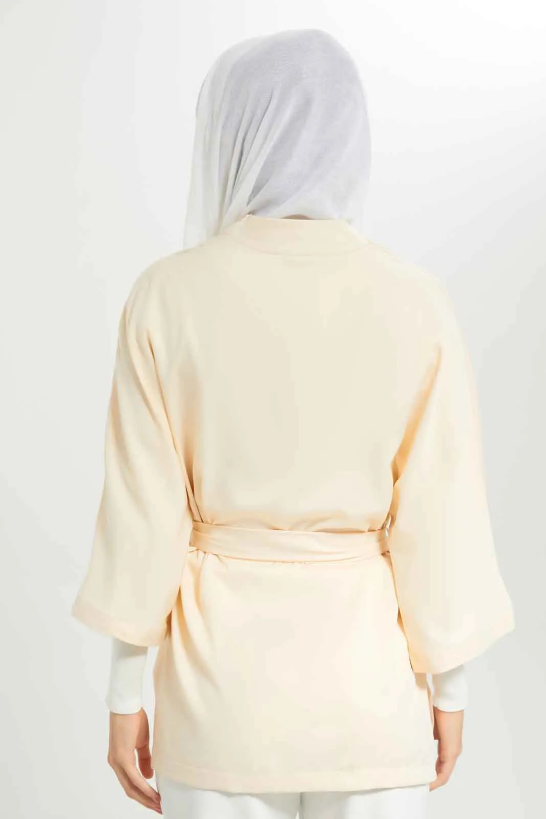Women Beige Belted Cardigan