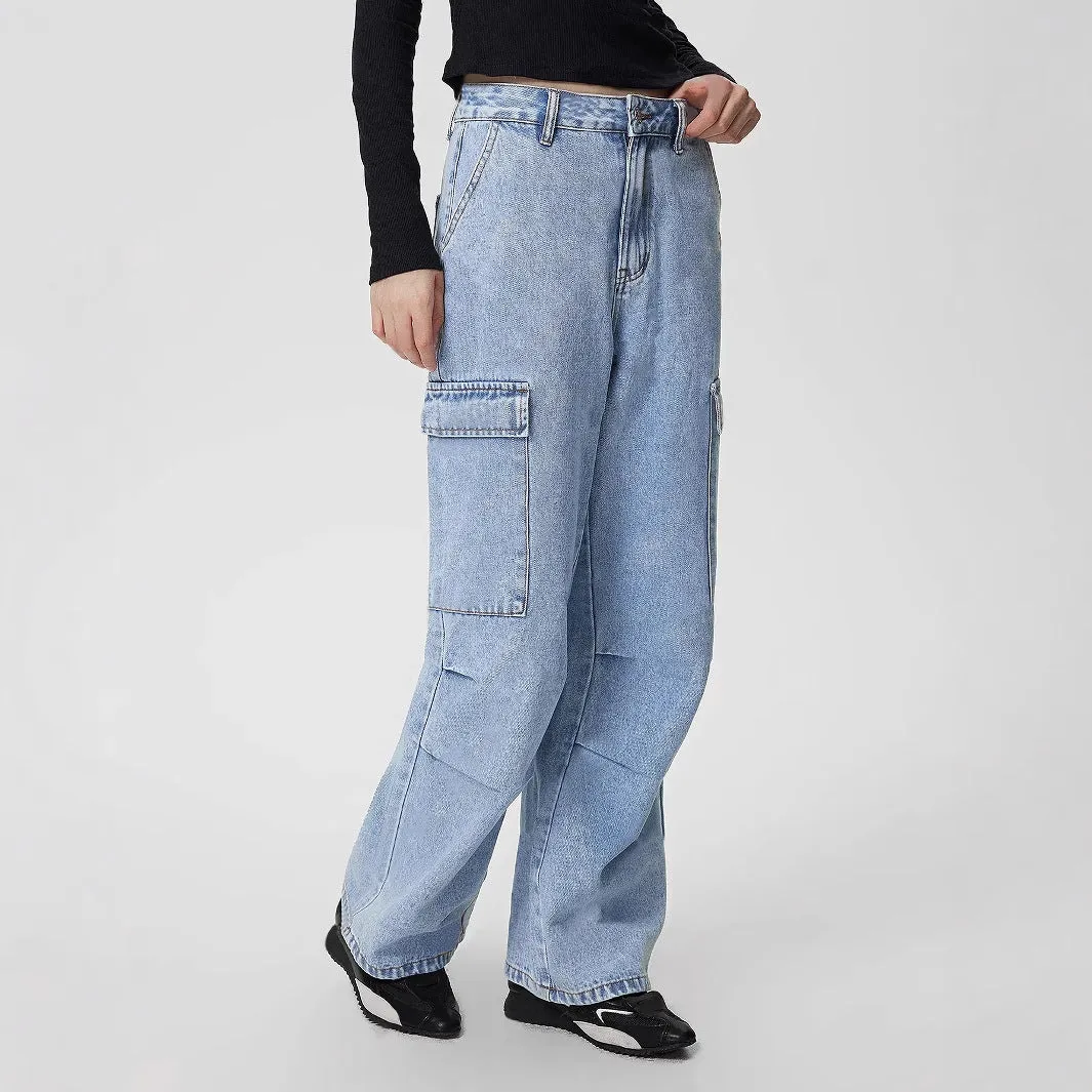 Women Casual Large Pocket Denim Jeans