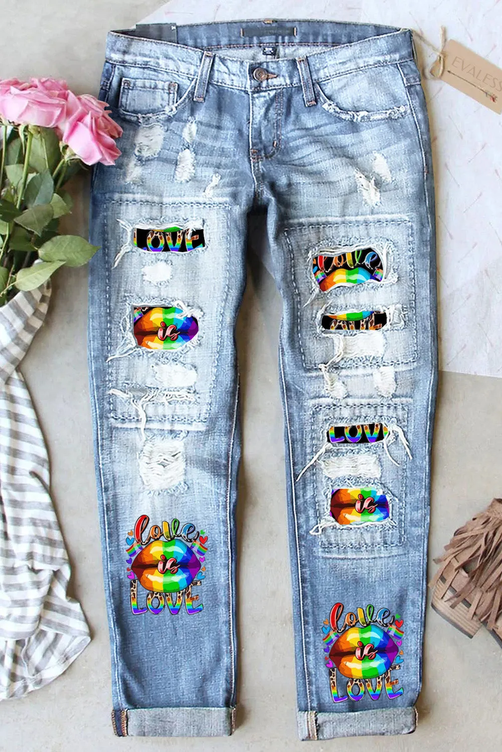 Womens Rainbow Lgbt Tops Studded Multi-Strap Casual Blouse